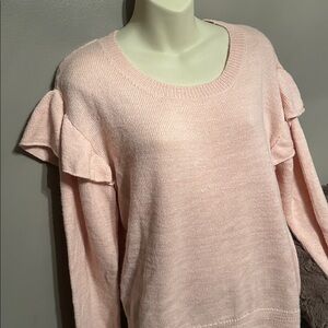 Nation LTD Alpaca Soft Pink ruffled at shoulder Sweater Baby Alpaca Cotton LG